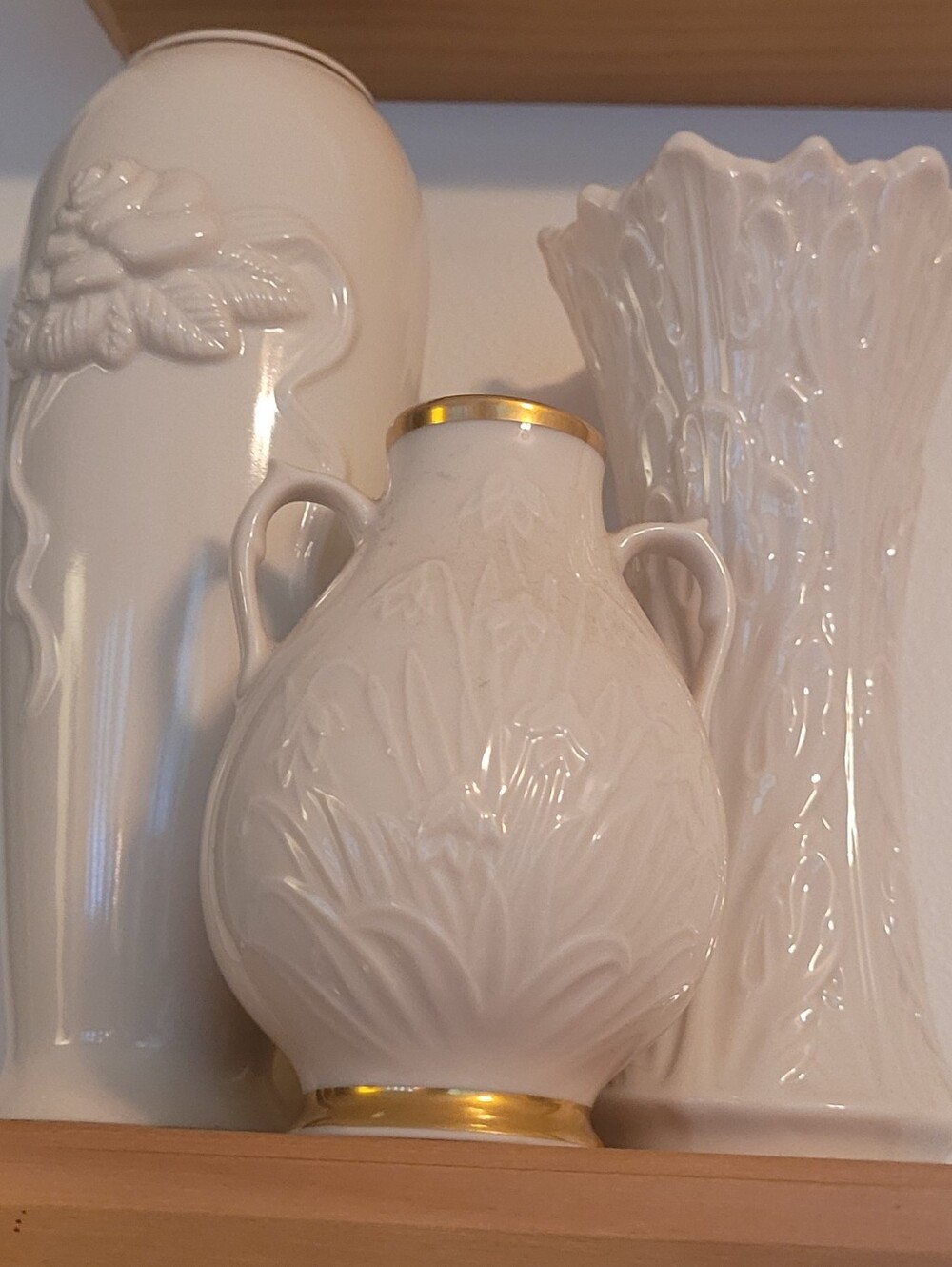 Vintage Lenox Set Of 3 Vases. Ivory Porcelain Decorative Vases with Gold Trim